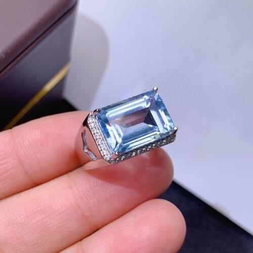 Newest Muscular Man Ring Size 10*14mm Natural Blue Topaz Gem Ring S925 Silver Square Natural Gemstone Men Gift Birthstone