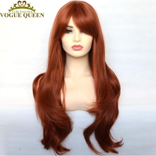 Vogue Queen Copper Red Synthetic Wig Natural Wave Full Machine Made Wig Heat Resistant Fiber For Women