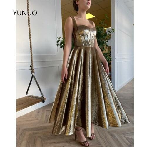 YUNUO Elegant Sequin Prom Dresses Sleeveless Short A-line vestidos de fiesta de noche largos elegantes Party Gowns with Pockets