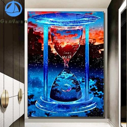 Full Square Round Diamond Painting blue Night View Hourglass Diamond Embroidery Landscape Picture Of Rhinestones new Wall Decor
