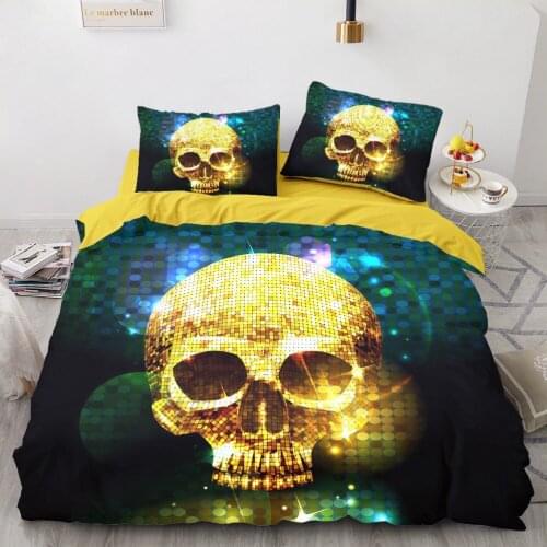3D Skull Gold Bedding Sets Duvet Quilt Cover Set Comforter Bed Linen Pillowcase King Queen Full Double Size Home Texitle