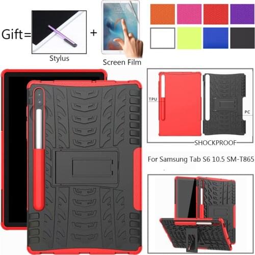 For Samsung GALAXY Tab S6 T860 T865 Case SM-T860 SM-T865 Armor Case Tablet Silicone TPU + PC Shockproof Stand Cover +Pen +Film
