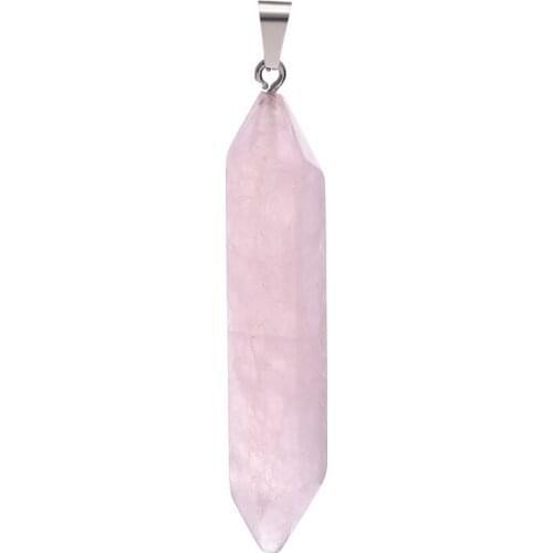 Clear Crystal Pillar Druzy Quartz Natural Stone pink Color quartz Raw Stone Pendant for Women Quartz Necklace DIY Making