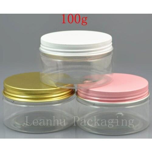100ml x 50 empty transparent PET cream jar containing solid perfumes 100cc cosmetic bottle with white / pink / gold aluminum cap