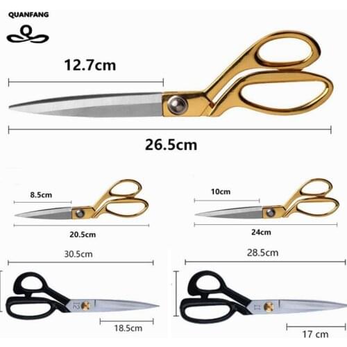 QUANFANG Gold stainless steel Scissors Sewing DIY HandmadeTailor Scissors Short Cutter Handicrafts Art Sewing Supplies