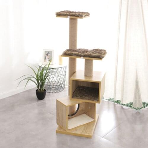 Luxury Wooden Cat Scratcher Cat Tree Apartment Cat Litter Climbing Tower with Scratcher Cat Solid Wood Cat Toy with Litter