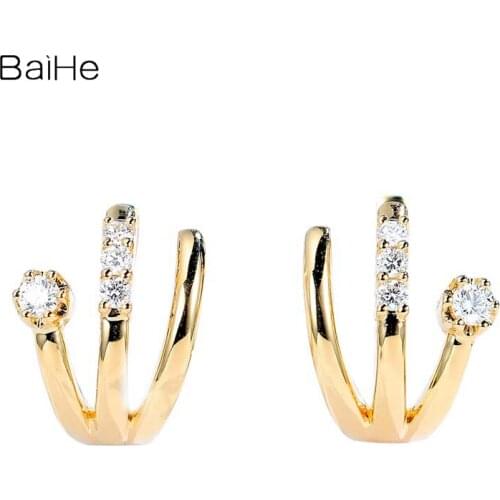 BAIHE Solid 14K White/Yellow/Rose Gold 0.15ct H/SI Natural Diamonds Fine Jewelry Wedding Diamond Gift Stud Earrings For Women