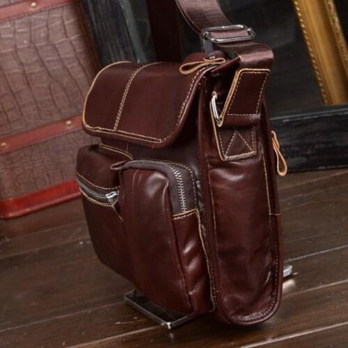 Mens Genuine Cowhide Leather Shoulder Bag Quality Messenger Causal Crossbody Handbag Leisure Briefcase Bags Storage Handbags