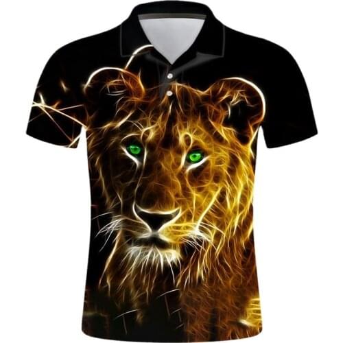 3D Printed Sweatshirts New Summer Men Polo Shirt Fierce Lion Short Sleeve Tops Funny Animal Shirt Casual Lapel Shirt Streetwear