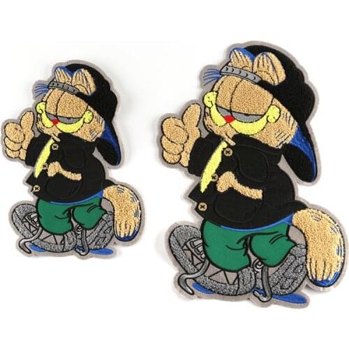 Funny Thumb Finger Up Cartoon Cat Towel Embroidered Sew on Patch for Jacket Jeans Hat Backpack Diy Appliques