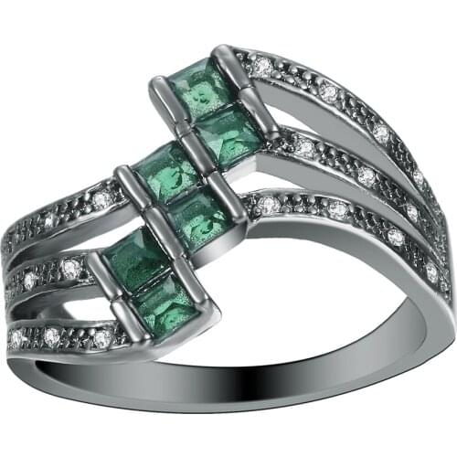 Green spring black gold-color zircon finger ring for wedding luxury us 6 7 8 9 size vintage Jewelry Gift pink red color stock