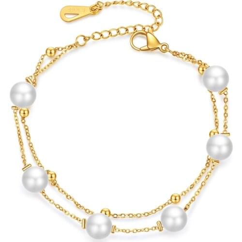 Double Chain Pearl Bracelet For Women Stainless Steel Adjustable Beads Jewelry Bracelets Friendship Gift Design B1218