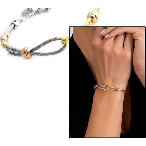Tesbihane Knot Design Silver-Gold Color 925 Sterling Silver Dorika Women Bracelet