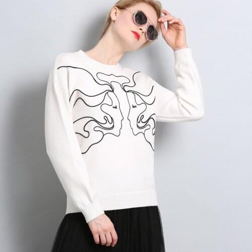 Women pullover sweater white embroidery turtleneck sweaters plus large size 2019 autumn winter top knitwear free shipping