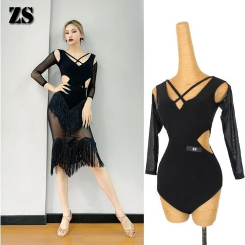 Latin Dance Bodysuit Dance Practice Clothes V-neck New Female Modern National Standard Ballroom Dance Practice Top Y186