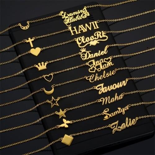 Custom Stainless Steel Corwn Name Necklaces for Women Personalized Customized Fashion Nameplate Pendant Letter Necklace Jewelry