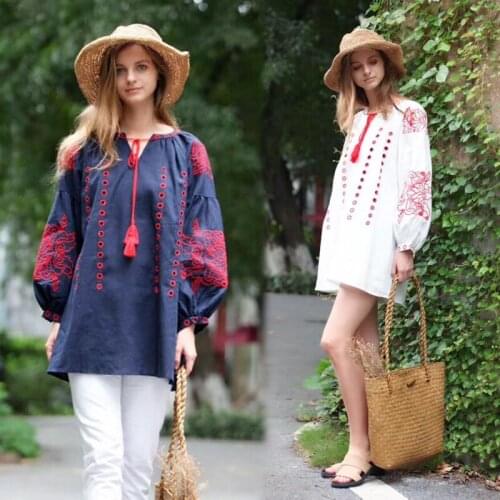 Women Vintage Floral Embroidery Dress Bow Tie Lantern Sleeve Cute Casual Retro Loose Pleated Long Sleeve Dresses Vestidos