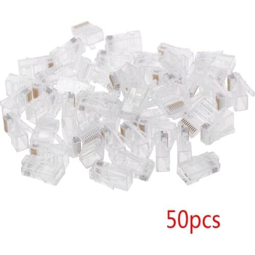 50 Pcs/Pack Stranded 10P10C Network Cable Connector RJ48 Crystal Plug Modular High Quality New