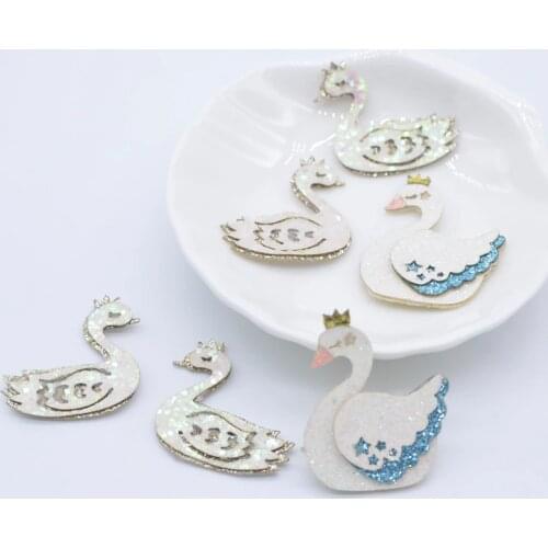 10Pcs 25*30mm Cartoon Animal Glitter Swan Applique for DIY Clothes Hat Shoes Decor Patches Headwear Hair Clips Bow Accessories