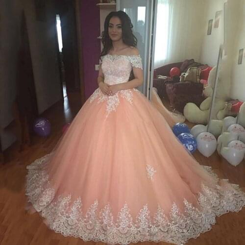 Ball gown Quinceanera Dresses Plus Size Sweet 16 dress Off Shoulder Appliques Organza 15 Years Girls Prom Gowns