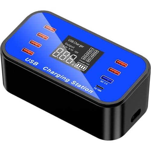 Fast USB Charger 8-Port Desktop Hub Charging Station USB PD-18W QC 3.0 With LCD Display for iOS Android Phone Tablet
