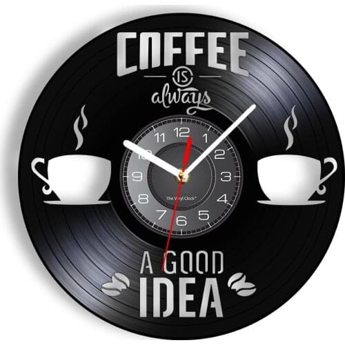 Cafe Shop Decorative Vinyl CD Disc Wall Clock Coffee Is Always A Good Idea Vintage Wall Watch Best Gift For Barista Coffee House