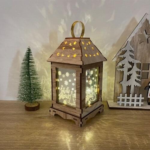 Wooden LED Handheld Lantern Display Mold Night Light Christmas Decor Lamp Gift For Christmas Decoration Party Happy New Year