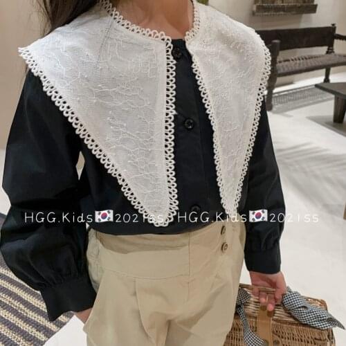 Childrens clothing 2021 spring new childrens shirts, womens little girls, big lapel shirts