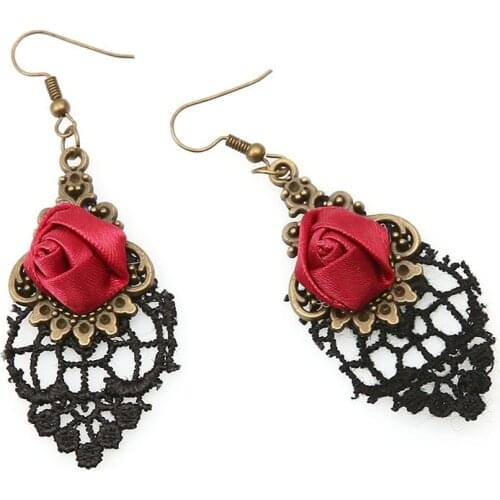 Gothic Lace Rose Party Dangle Earrings for Women Jewelry Gifts