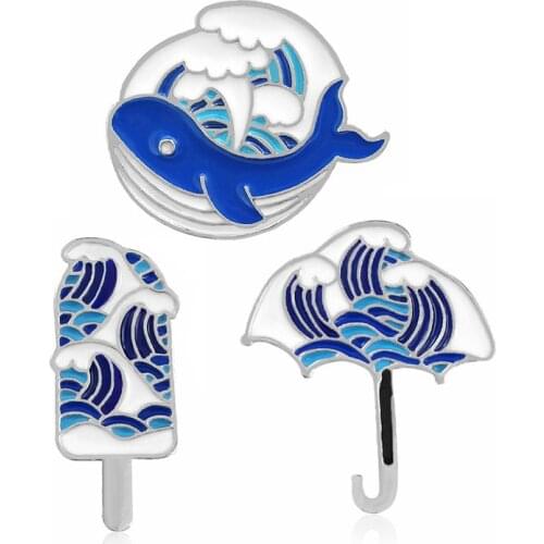 HOSENG Creative Blue Surf Series Umbrella Ice Cream Cartoon Brooch Fashion Alloy Backpack Lapel Badge Elegant Dress Pin HS_321