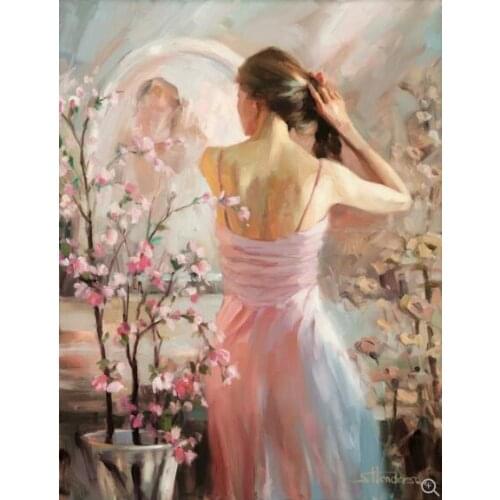 Skill Painter Handmade Beautiful Girl Grooming Wall Painting Impression Art Figure Oil Painting for Living Room Decor Picture