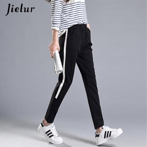 Summer New Loose Skinny M-2XL Harem Pants Leisure White Bar Side-stripe Trousers Women Simple Casual Pocket Pencil Pants Girl