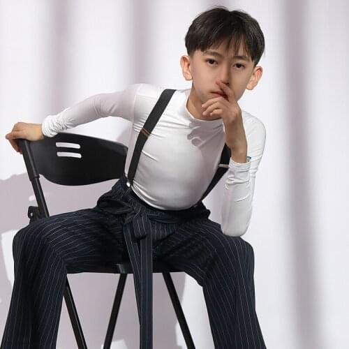 Boys Latin Dance Costumes High-Neck Long-Sleeved Slim Tops New Latin Dance Practice Clothes Chacha Samba Latin Dancewear DN9872