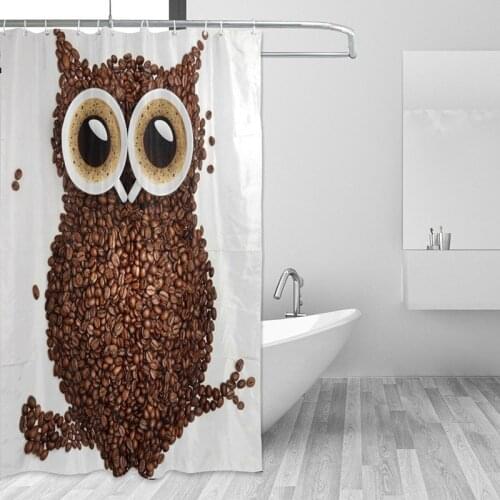 Creative Coffee Beans Build up Owl Shower Curtain Waterproof Eco-Friendly Bath Curtains for Bathroom With Hooks cortina de ducha
