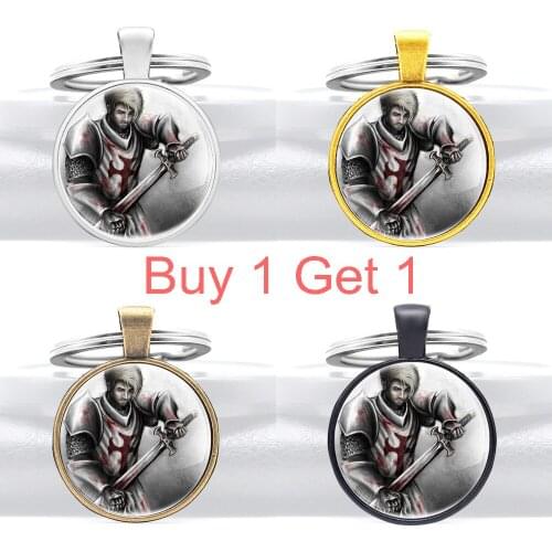 Buy 1 Get 1 Brave Knight Templar Glass Cabochon Key Chain Classic Men Women Christ Pendant Key Rings