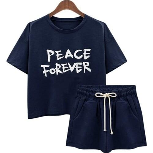 Summer women casual style Fashion loose tops Temperament Casual Letter Print Sports Suit plus size