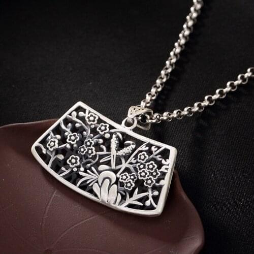 2018 Hot Sale S990 Fine Silver Hollow Out The Magpies Ascend Mei Silver Matte Do Old Archaize Ms Joker Pendants Wholesale