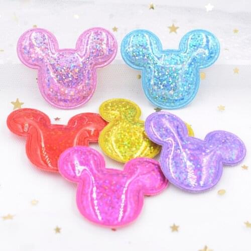 Fashion 12Pcs Glittery Laser PU Padded Patches for Baby Girls Hair Accessories Mouse Appliques for Crafts BB Clips Ornament F53