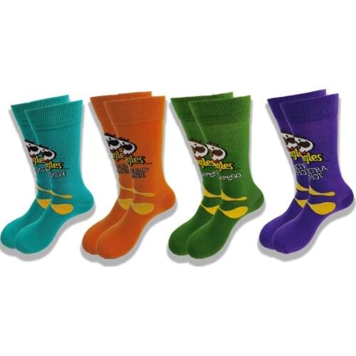 Mens and Womens Cotton Socks in Autumn and Winter are Happy and Funny Street Fashion Sewing Patterns are Yellow Blue Purple