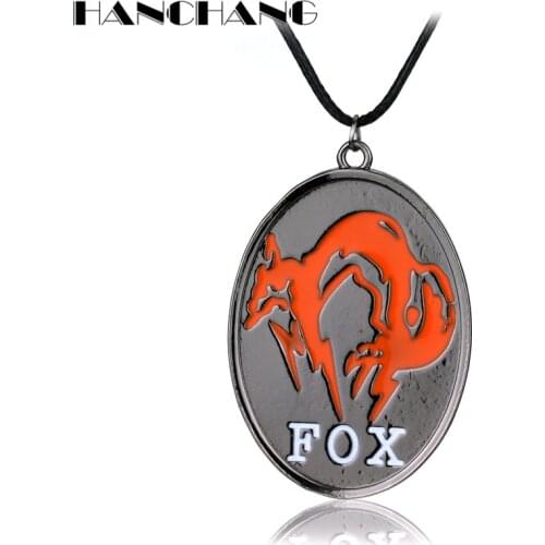 Classic Game Jewelry Metal Gear Solid Necklace Fox Oval Tag Pendants Necklaces Leather Rope Chain Mans Hip Hop Collier