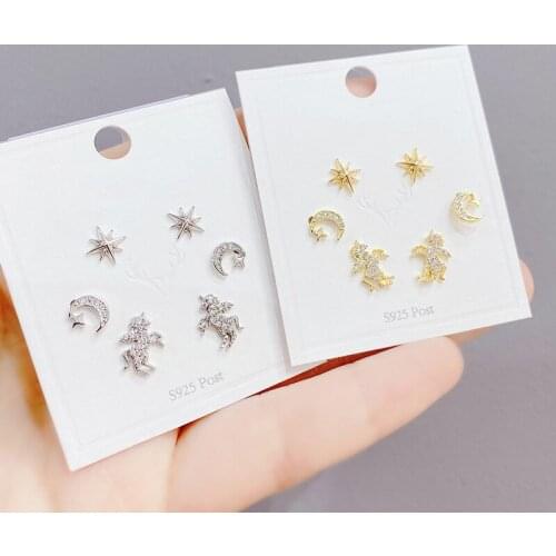 New Trendy Cute Star And Moon Earrings Sets Simple Animal Unicorn 6 Pcs Set Stud Earrings For Women Fashion Jewelry