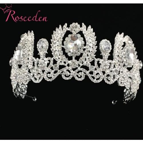 Charm Wedding Brides Silver Color Large Tiara Princess Queen Diadem Rhinestone Pageant Party Crown tiaras RE3026