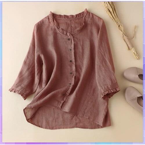 Solid Womens Cotton And Linen Shirt 2021 Summer Plus Size T-shirts Casual Loose Tops Thin Breathable Top Female Tshirt Women