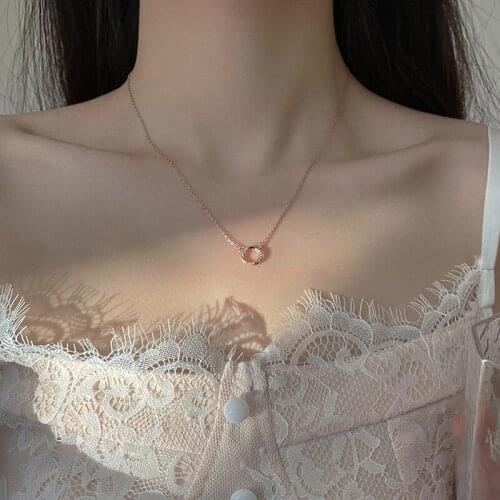 Round Mobius Cubic Zirconia Rose Gold Color 925 Sterling Silver Pendant Necklace For Women Simple Luxury Jewelry Minimalist