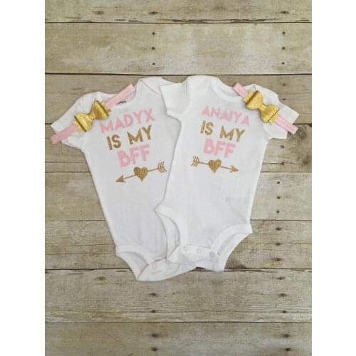 Personalized Boys girls best friends newborn infant baby bodysuit onepiece romper Outfit coming Home toddler shirt party favors