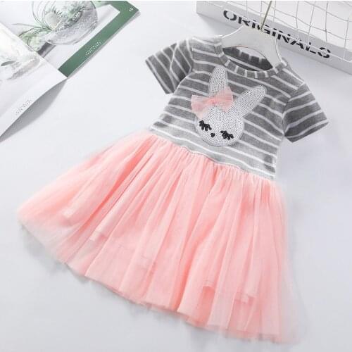 12M-4year Girls Dresses Stripe Rabbit Patchwork Dress Toddler Baby Kid Girls Summer Short Sleeve Princess Dresses Clothes
