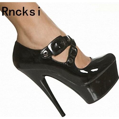Rncksi Black Round Toe Sexy Womens Night Club Party Queen Pole Dance Pumps Shoes 15cm High Heel 5cm Platform Pumps