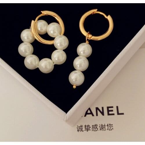 Retro Earring For Women Aesthetic Gold Aretes With Pearl Dissymmetry Stud Earring Pendant Accesoories Charm Lady Gift Jewelry