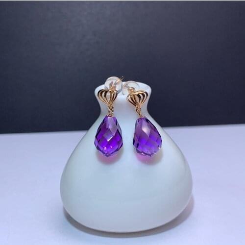 Shilovem 18k yellow gold piezoelectric amethyst Stud Earrings fine Jewelry women trendy party classic new 8*11mm myme0811569z