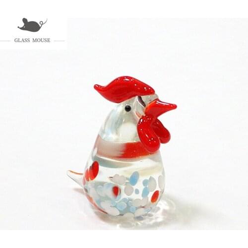 Mini Figurine Handmade Glass Chicken Craft Ornament Colorful Fresh Style Cute Animal Rooster Easter Holiday Party Gifts For Kids